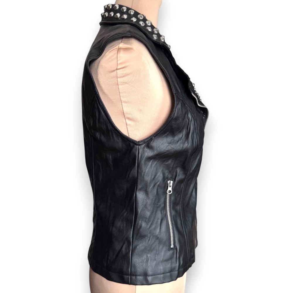 FOREVER 21 Black Studded Moto Vest Vegan Leather S - Picture 4 of 11